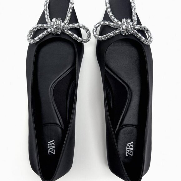 ZARA EMBELLISHED BOW BALLET FLATS BLACK SIZE| 2577/010 - Picture 3 of 11